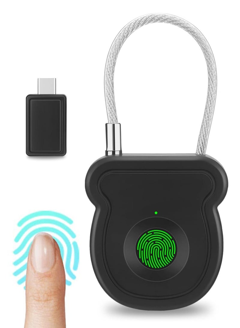 CMGTYYD Fingerprint Padlock, Keyless Smart Padlock, 0.5s Unlock with 20 Fingerprints, USB-Key, Emergency Unlock Code, Low Power Warning, Anti-Theft for Suitcase, Drawer, Wardrobe - Image 1